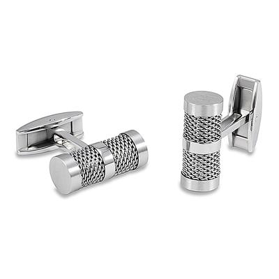Stainless Steel and Mesh Inlay Barrel Shaped Cuff Links