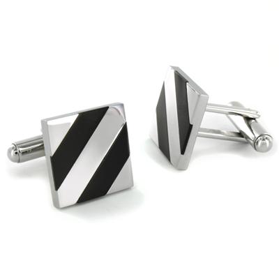 Stainless Steel Polished Black Onyx Inlay Cuff Links
