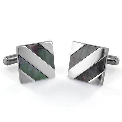 Polished Stainless Steel with Abalone Shell Inlay Cuff Links
