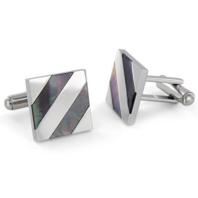 Polished Stainless Steel with Abalone Shell Inlay Cuff Links