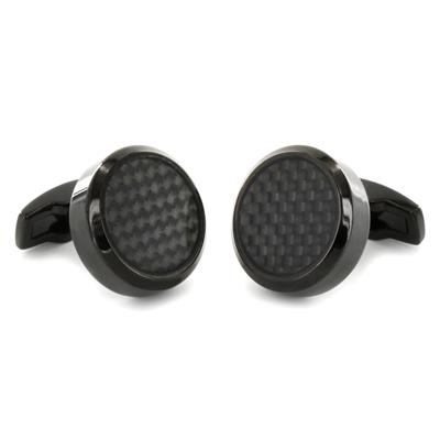Stainless Steel Black and Black Carbon Fiber Inlay Oversized Cufflinks