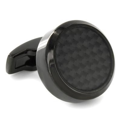 Stainless Steel Black and Black Carbon Fiber Inlay Oversized Cufflinks