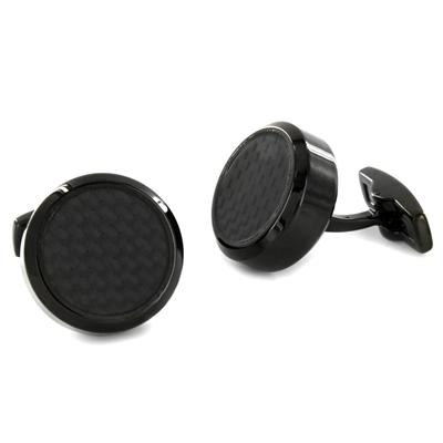 Stainless Steel Black and Black Carbon Fiber Inlay Oversized Cufflinks