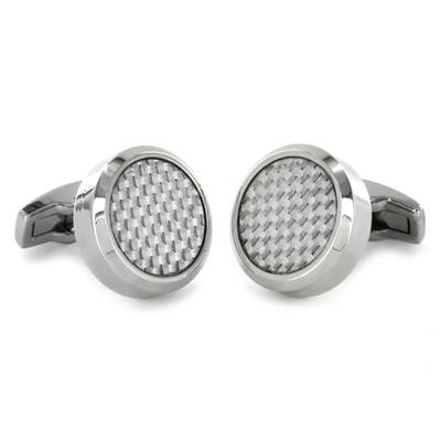 Stainless Steel with White and White Carbon Fiber Inlay Oversized Cufflinks