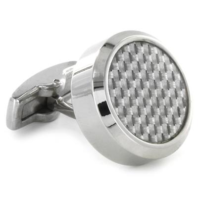 Stainless Steel with White and White Carbon Fiber Inlay Oversized Cufflinks