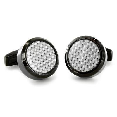 Stainless Steel with Black and White Carbon Fiber Inlay Oversized Cufflinks