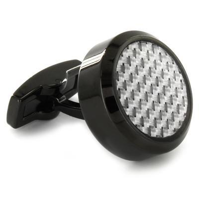Stainless Steel with Black and White Carbon Fiber Inlay Oversized Cufflinks