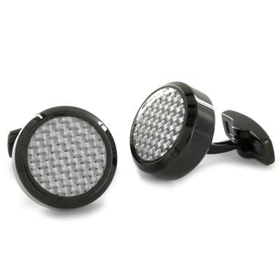 Stainless Steel with Black and White Carbon Fiber Inlay Oversized Cufflinks