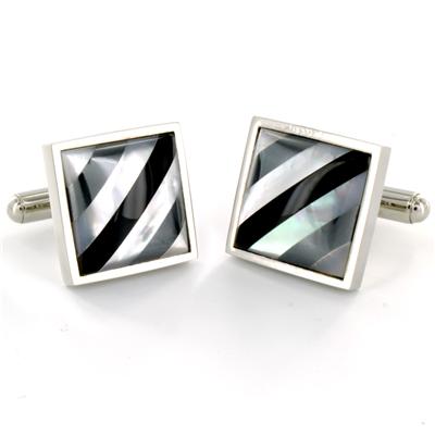 Stainless Steel with Steel Shell and Onyx Inlay Cuff Links