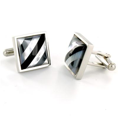 Stainless Steel with Steel Shell and Onyx Inlay Cuff Links