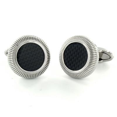 Circular Stainless Steel with Black Carbon Fiber Inlay Cuff Links
