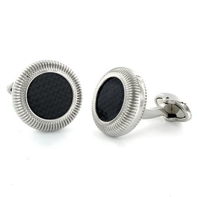 Circular Stainless Steel with Black Carbon Fiber Inlay Cuff Links
