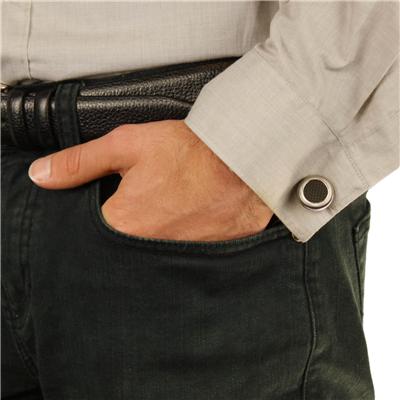 Circular Stainless Steel with Black Carbon Fiber Inlay Cuff Links