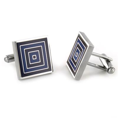 Stainless Steel Blue and Black Patterned Cufflinks - Blue and Black Squares