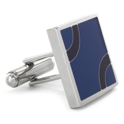 Stainless Steel Blue and Black Patterned Cufflinks - Blue with Black Arcs