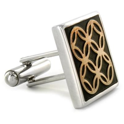 Stainless Steel Black and Gold Circle Inlay Square Cuff Links