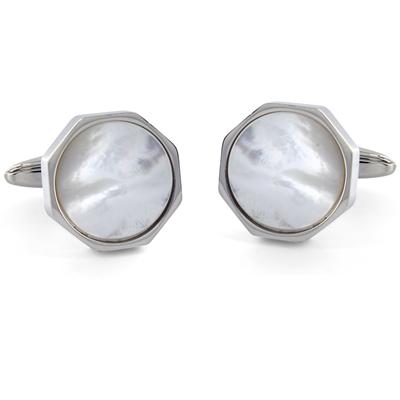 Stainless Steel with White Shell Cuff Links