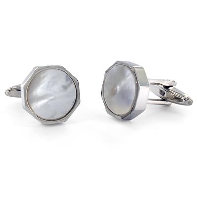 Stainless Steel with White Shell Cuff Links