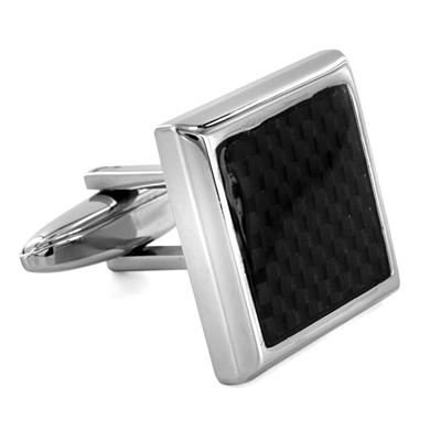 Square Stainless Steel with Carbon Fiber Inlay Cuff Links