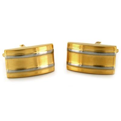 Goldtone Stainless Steel with White Stripes Cuff Links