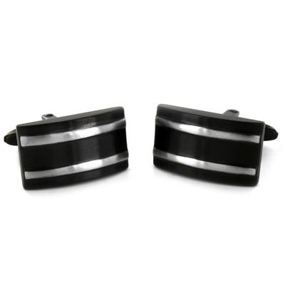 Black Stainless Steel with White Stripes Cuff Links