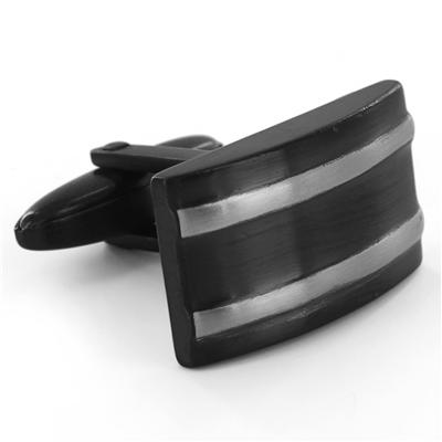 Black Stainless Steel with White Stripes Cuff Links