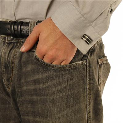 Black Stainless Steel with White Stripes Cuff Links