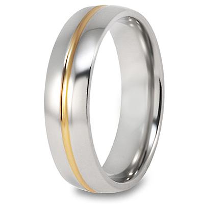 Polished Gold Plated Grooved Titanium Ring (6mm)