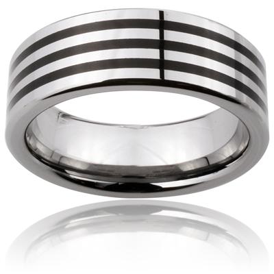 Tungsten Carbide Triple Black Stripes Band Ring