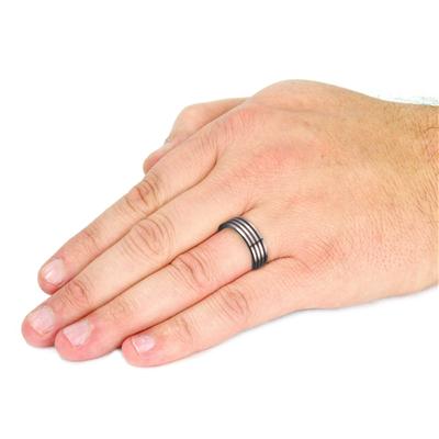 Tungsten Carbide Triple Black Stripes Band Ring