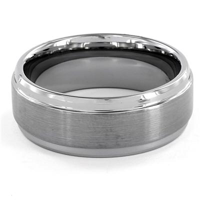 Ridged Edge Brushed and Polished Tungsten Carbide Ring (9mm)