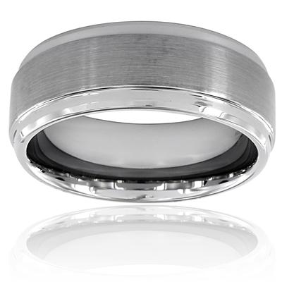 Ridged Edge Brushed and Polished Tungsten Carbide Ring (9mm)
