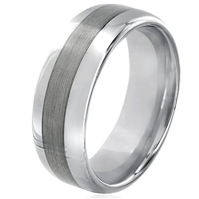 Domed Brushed and Polished Tungsten Carbide Ring (8mm)