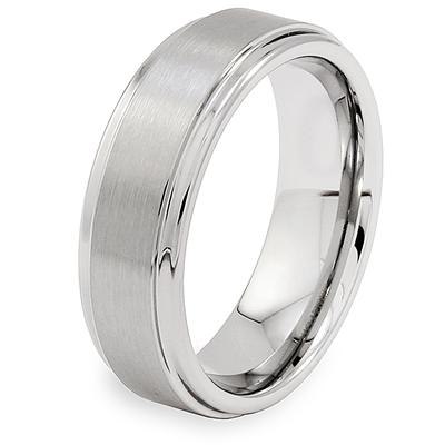 Brushed and Polished Ridged Edge Tungsten Carbide Ring (7mm)