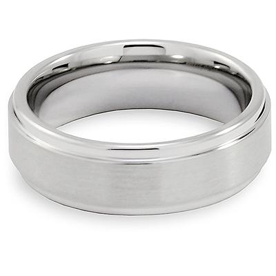 Brushed and Polished Ridged Edge Tungsten Carbide Ring (7mm)
