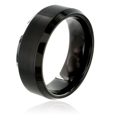Beveled Edge Black Plated Tungsten Carbide Ring with Brushed Top (8mm)