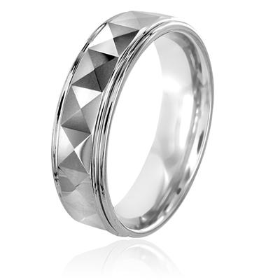 Polished Faceted Tungsten Carbide Ring with Ridged Edge (6.5mm) 