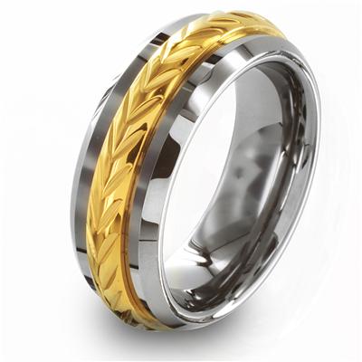 Beveled Edge Tungsten Carbide Ring with Gold Plated Inlay (8mm) 