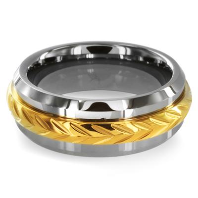 Beveled Edge Tungsten Carbide Ring with Gold Plated Inlay (8mm) 