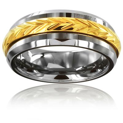 Beveled Edge Tungsten Carbide Ring with Gold Plated Inlay (8mm) 