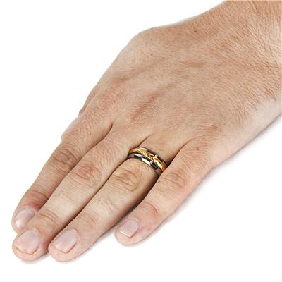Beveled Edge Tungsten Carbide Ring with Gold Plated Inlay (8mm) 