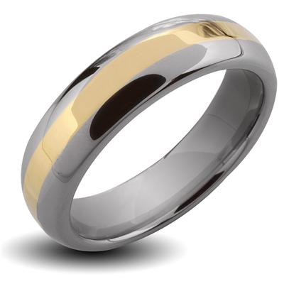 Tungsten Carbide Gold IP Stripe Band Ring