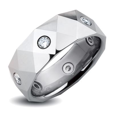 Tungsten Carbide Dia Faceted with MultiCZ Band Ring