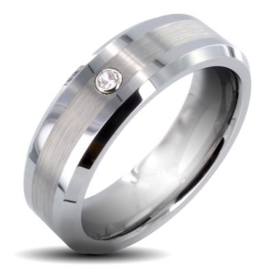 Tungsten Carbide Brushed Center with CZ Band Ring