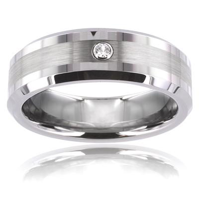 Tungsten Carbide Brushed Center with CZ Band Ring