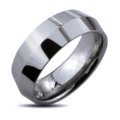 Tungsten Carbide Center Point Faceted Band Ring