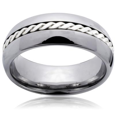 Tungsten Carbide Silver Rope Inlay Band Ring