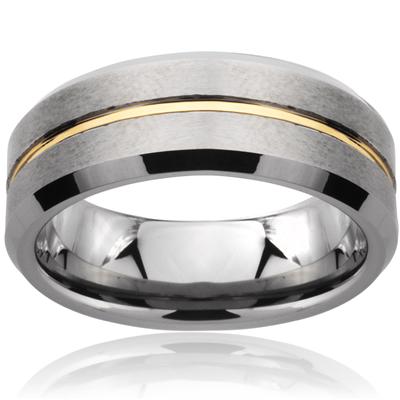 Tungsten Carbide Ring with Gold Striped Groove on the Center