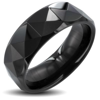 PVD Black Tungsten Carbide Ring With Triagular Prism Cut Design