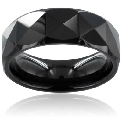 PVD Black Tungsten Carbide Ring With Triagular Prism Cut Design